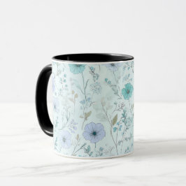 Zartes Pastell-Wildblumen-Minz-Blumenmuster Tasse