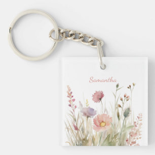Zartes rosa Blumenname Schlüsselanhänger