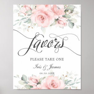 Zartes Rosa Florales Grün Hochzeitsgunst Schild