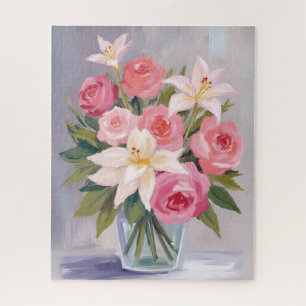Zartes Rosa Florales Wasserfarben Bouquet Elegant Puzzle