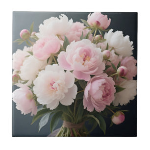 Zartes rosa Pfingstrosenbouquet Romantische Blumen Fliese