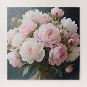 Zartes rosa Pfingstrosenbouquet Romantische Blumen Puzzle