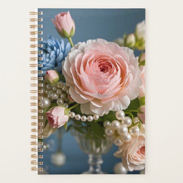 Zartes Rosa Rosa mit Perle in Vase Planer (Vorderseite)