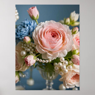 Zartes Rosa Rosa mit Perle in Vase Poster