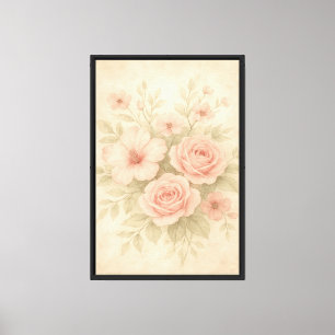 Zartes rosa Rosen-Wasserfarbenbouquet Leinwanddruck
