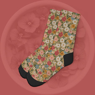 Zartes Rosa und Blau Cottagecore Floral Socken