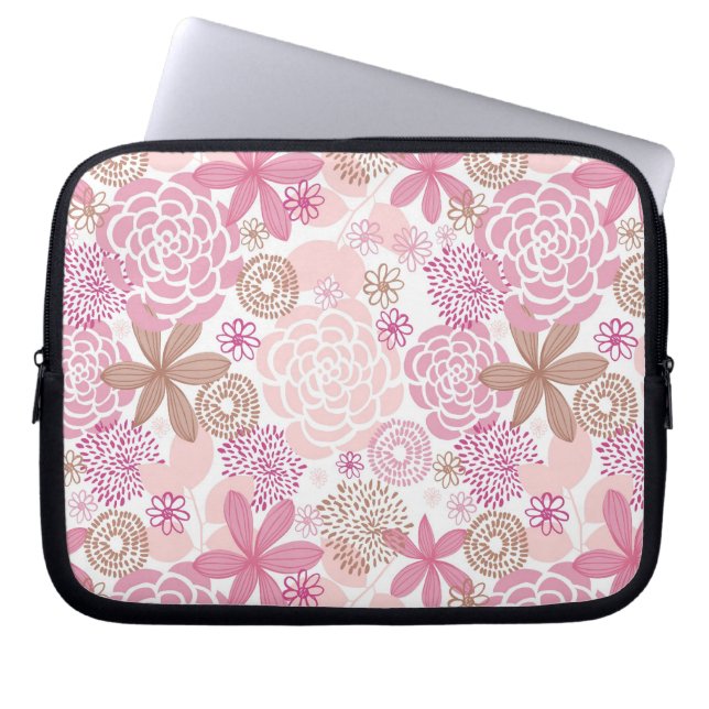 Zartes rosa und braunes Blumenmuster Laptopschutzhülle (Vorderseite)