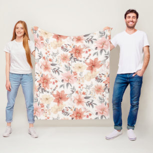 Zartes Rosa- und Pfirsich-Ton-Blumenmuster Fleecedecke