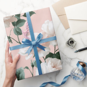 Zartes Rosa Weiß Blumenmuster Geschenkpapier