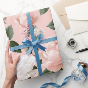 Zartes Rosa Weißes Blumenmuster Geschenkpapier