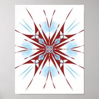 Zartes rotes und blaues Sternenburst-Linienkunstwe Poster