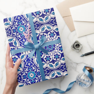 Zartes Schönes Symmetrisches Vintage-Iznik-Blumenm Geschenkpapier
