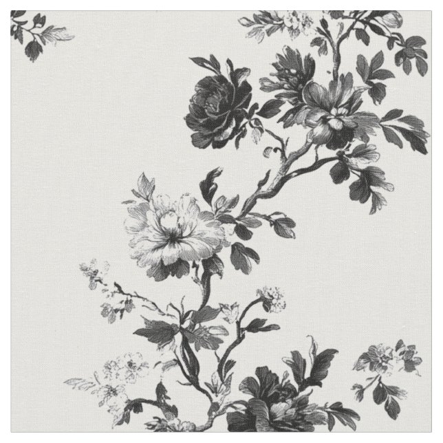 Zartes schwarzes Blumen-Toile-Muster Stoff (Nahaufnahme)