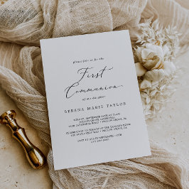 Zartes Schwarzes Kalligrafie Erste Kommunion Einladung
