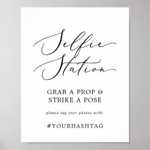 Zartes schwarzes Selfie-Station-Hochzeit-Hashtag-S Poster