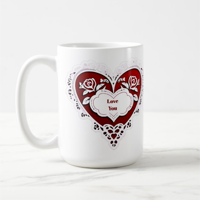 Zartes Spitzenherz Karte Kaffeetasse (Links)