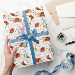Zartes Terrakotta-Blumen-Botanik Goldblatt Geschenkpapier