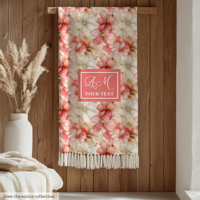 Zartes Tinten-Rosa-Gold-Blumen-Chic-Monogramm Fleecedecke (Delicate Ink Blush Pink Gold Floral Chic Monogram Fleece Blanket)