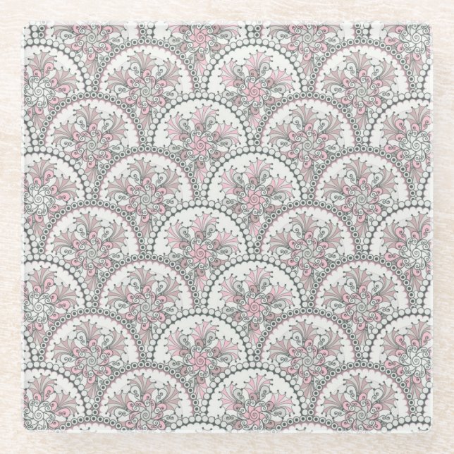 Zartes Vintage-Muster Glasuntersetzer (Vorderseite)