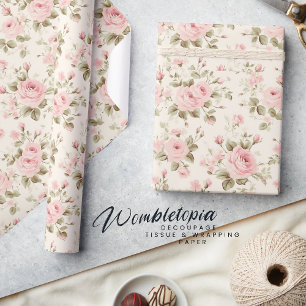 Zartes Vintage Sanfte Pastellrosa Rosen Floral Geschenkpapier