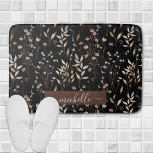 Zartes Wasserfarben-Braun-Blumen-Blatt-Muster Badematte