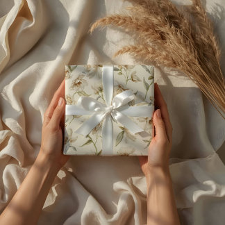 Zartes Wasserfarbenes Weißes Blumenmuster Geschenkpapier