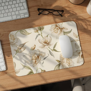Zartes Wasserfarbenes Weißes Blumenmuster Mousepad