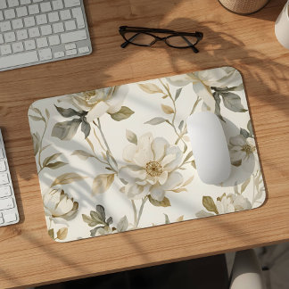 Zartes Wasserfarbenes Weißes Blumenmuster Mousepad
