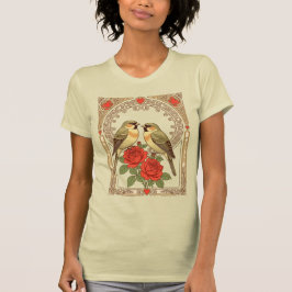Zärtliche Vögel und rote Rosen im Jugendstil T-Shirt