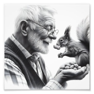 Zärtlicher Moment mit Eichhörnchen Vintage Schwarz Fotodruck