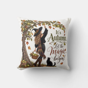Zauber-Katze-Hexen-Kissen mit Apfelbaum-Muster Kissen