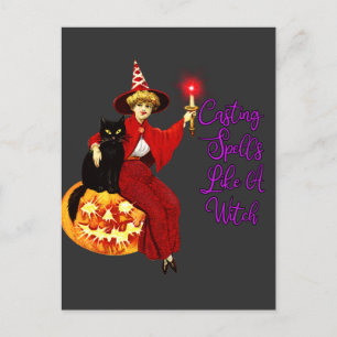 Zauber wie eine Hexe - Halloween-Schwarzkatze Postkarte
