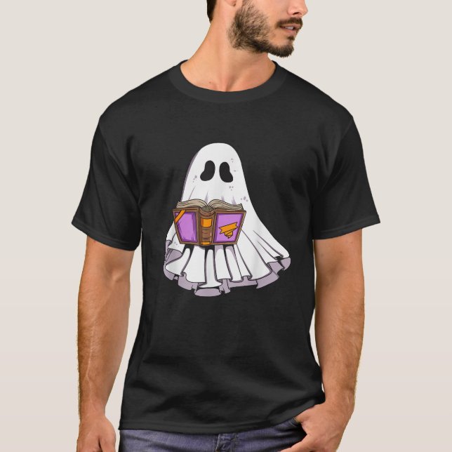 Zauberbuch Reading Ghost Halloween Comic Ghost Kid T-Shirt (Vorderseite)