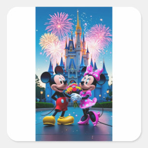 Zauberburg Mickey und Minnie Maus Party Papier Quadratischer Aufkleber
