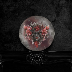 Zauberei   Dunkler Horned Dämon mit leuchtenden ro Runde Wanduhr