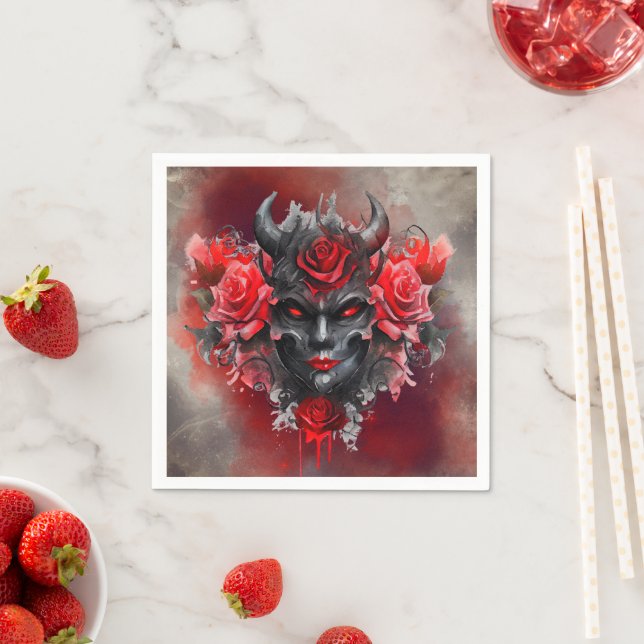 Zauberei | Dunkler Horned Dämon mit leuchtenden ro Serviette (Beispiel)