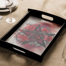 Zauberei | Gothic Pentagram mit Thorny Rote Rosen