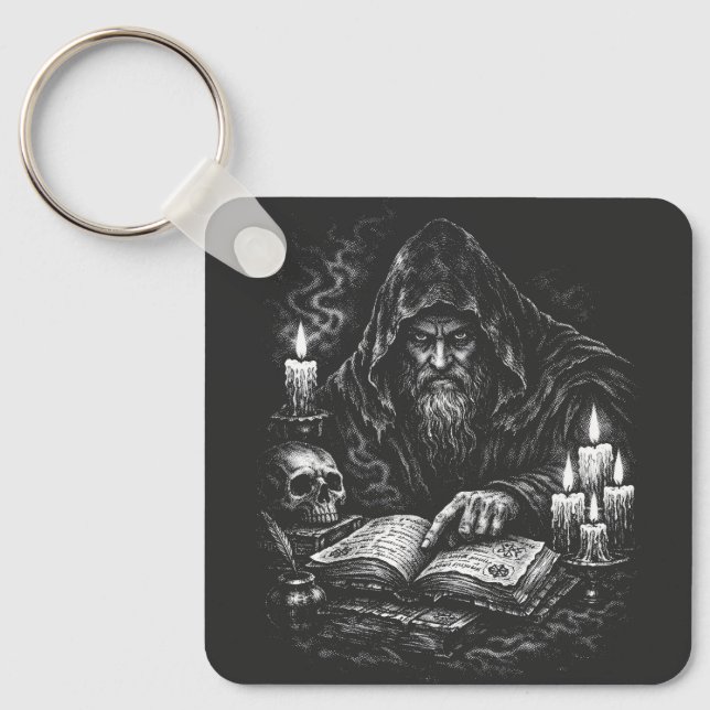 Zauberer beim Studium des Grimoire — von BurnsInHe Schlüsselanhänger (Vorderseite)
