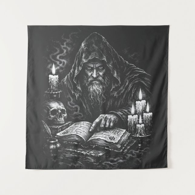 Zauberer beim Studium des Grimoire — von BurnsInHe Wandteppich (Vorderseite)