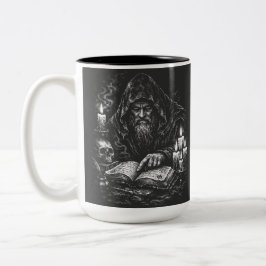 Zauberer beim Studium des Grimoire — von BurnsInHe Zweifarbige Tasse