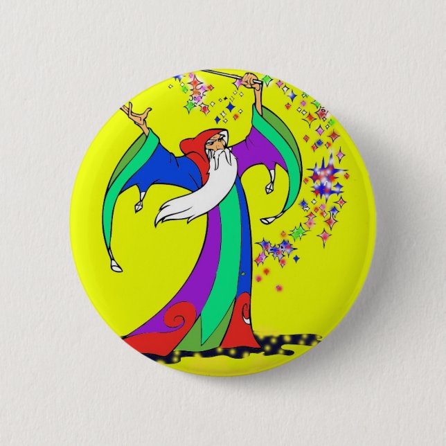 Zauberer, der bunten Zauber mit magischem Wand Button (Vorderseite)