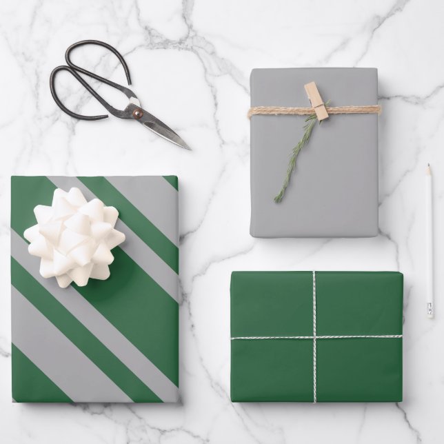 Zauberer Grün und Grau mit soliden Farben Geschenkpapier Set (Vorderseite)