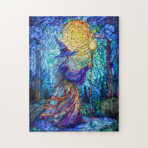 Zauberer im Wald mit Magie Puzzle