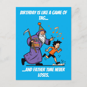 Zauberer jagt Kind Lustiger Geburtstag-Tag-Gag Postkarte