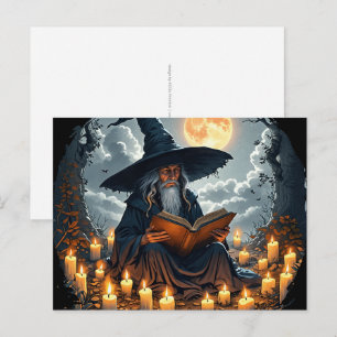 Zauberer liest ein Buch - Wicca Halloween 2 Postkarte