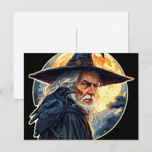 Zauberer mit einem Raven - Halloween Fan Fun 2 Postkarte