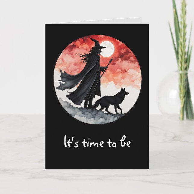 Zauberer mit einem Wolf - Halloween Fan Fun 2 Karte (Vorderseite)