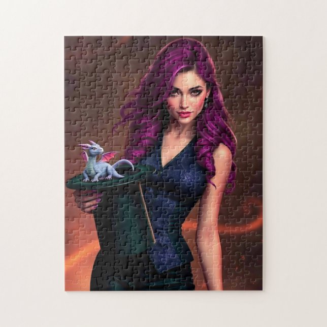 Zauberer mit winzigem Drachen Puzzle (Vertikal)