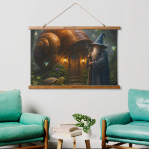 Zauberer Schneckenhaus Cottage Holz überhängender Wandteppich Mit Holzrahmen