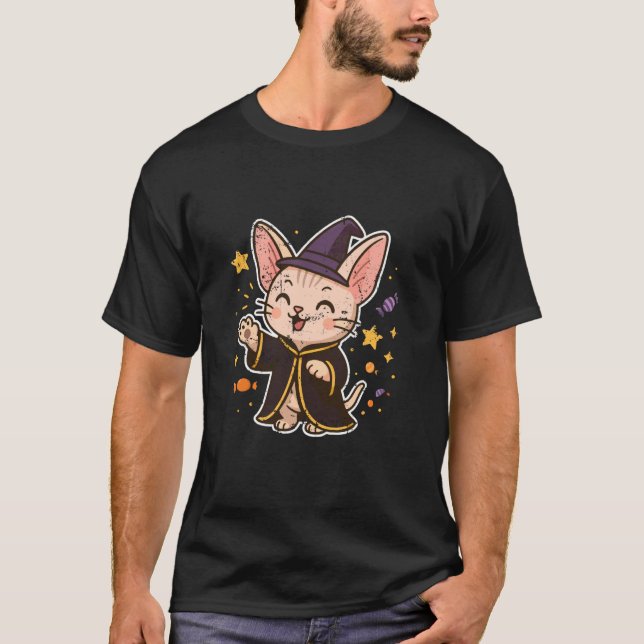 Zauberer Sphynx-Katze mit Sternen T-Shirt (Vorderseite)